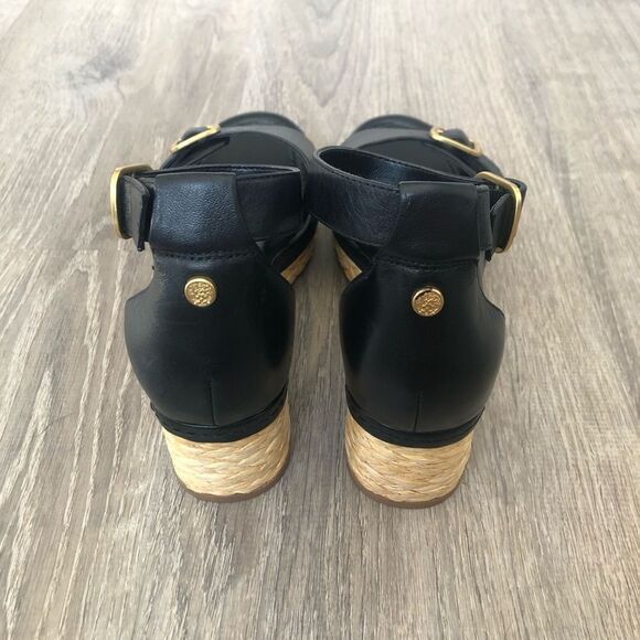 Vince Camuto Meterry Womens Adjustable Wedge Sandals Black Leather Upper Size 7M - Picture 9 of 13